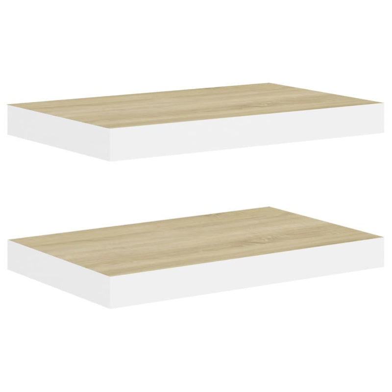 Schweberegale 2 Stk. Eiche und Weiß 50x23x3,8 cm MDF