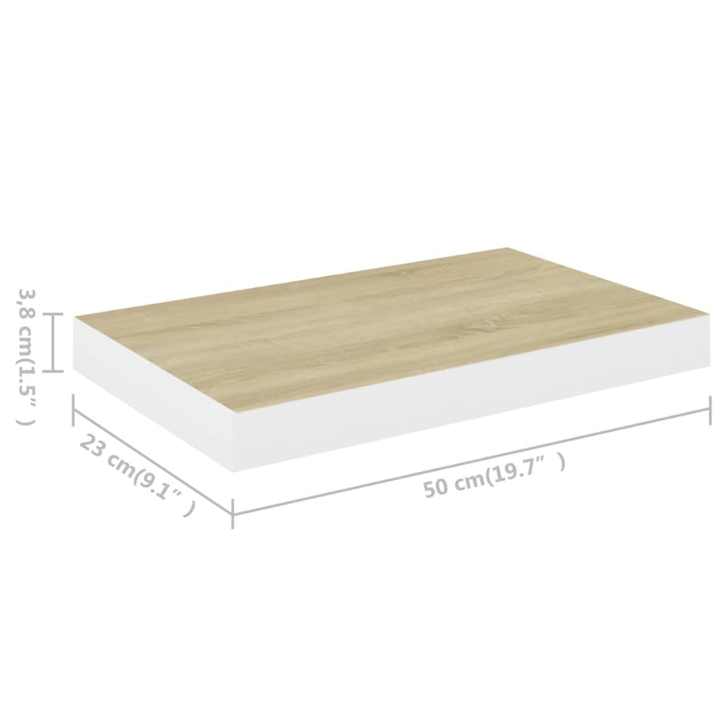 Schweberegale 2 Stk. Eiche und Weiß 50x23x3,8 cm MDF