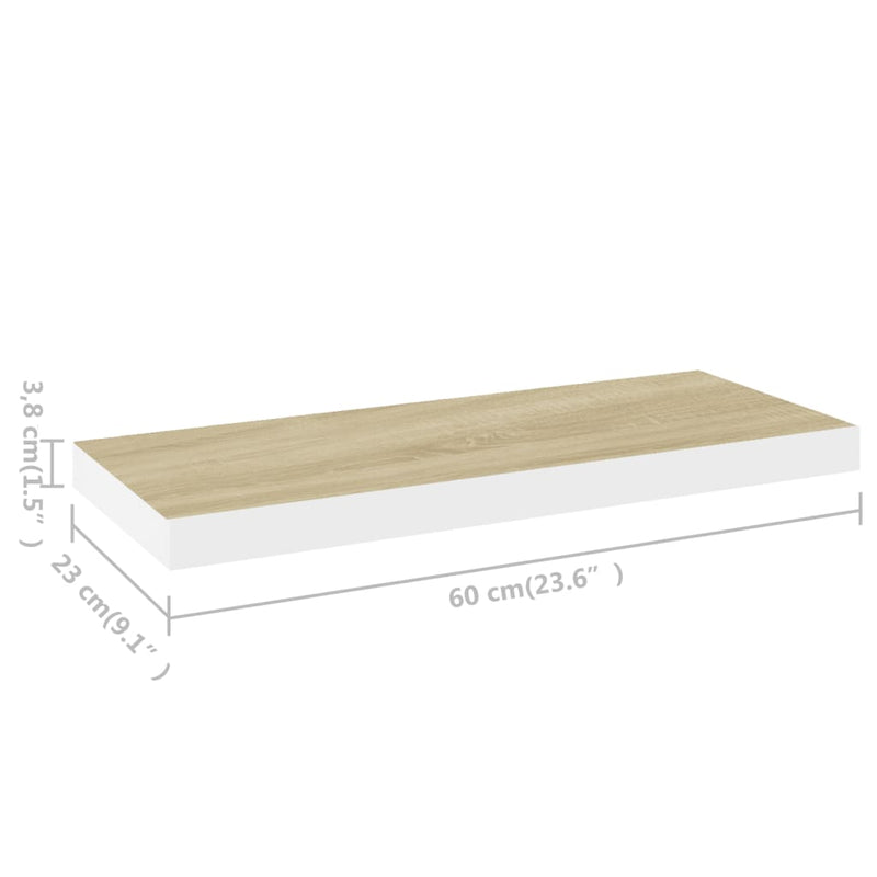 Schweberegale 2 Stk. Eiche und Weiß 60x23,5x3,8 cm MDF