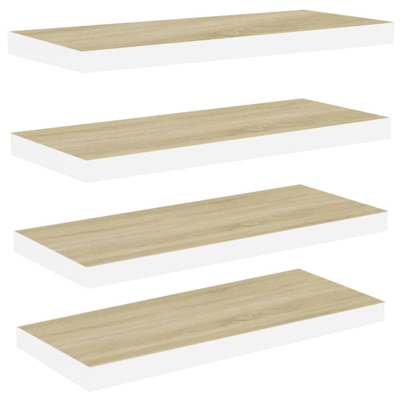 Schweberegale 4 Stk. Eiche und Weiß 60x23,5x3,8 cm MDF