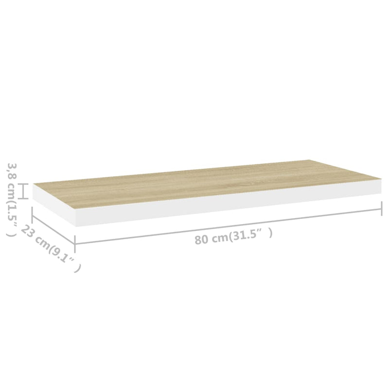 Schweberegale 2 Stk. Eiche und Weiß 80x23,5x3,8 cm MDF