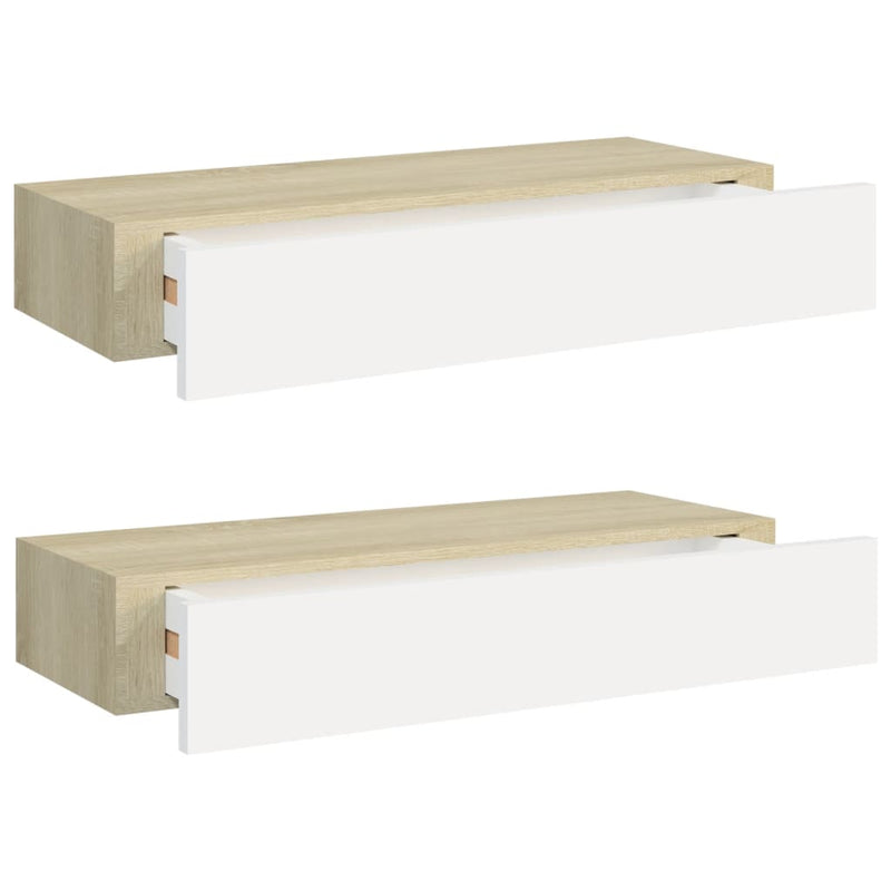 Wand-Schubladenregale 2 Stk. Eiche und Weiß 60x23,5x10 cm MDF