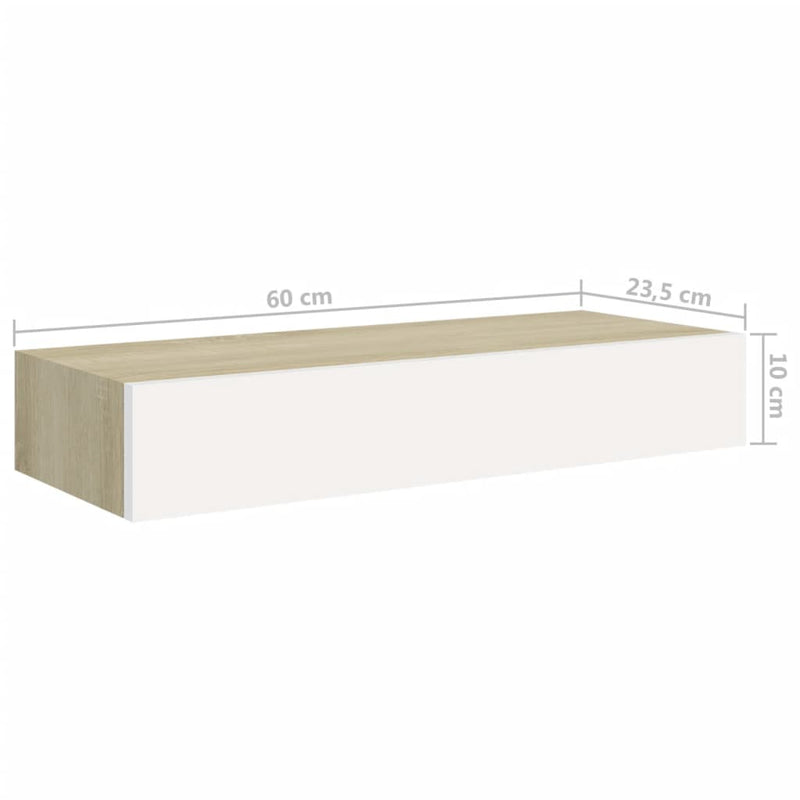 Wand-Schubladenregale 2 Stk. Eiche und Weiß 60x23,5x10 cm MDF