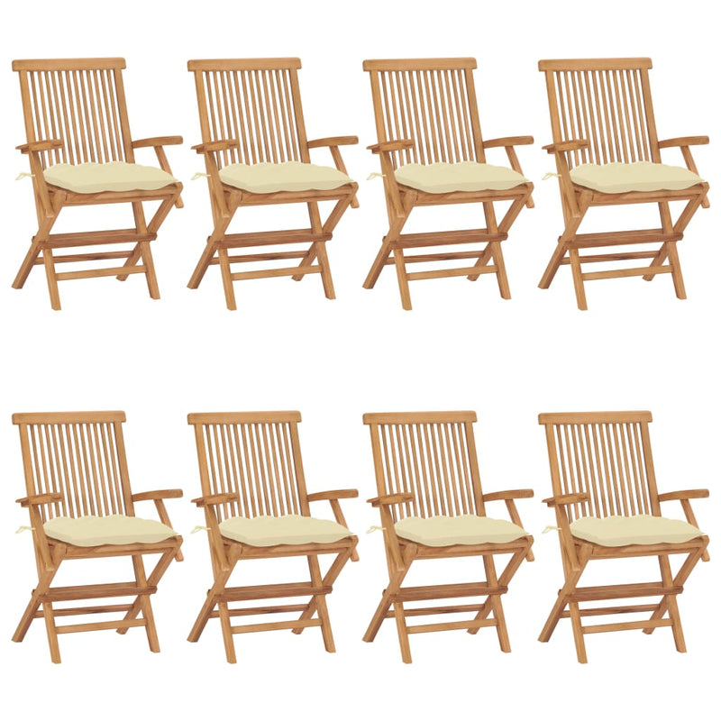 Gartenstühle mit Cremeweißen Kissen 8 Stk. Massivholz Teak