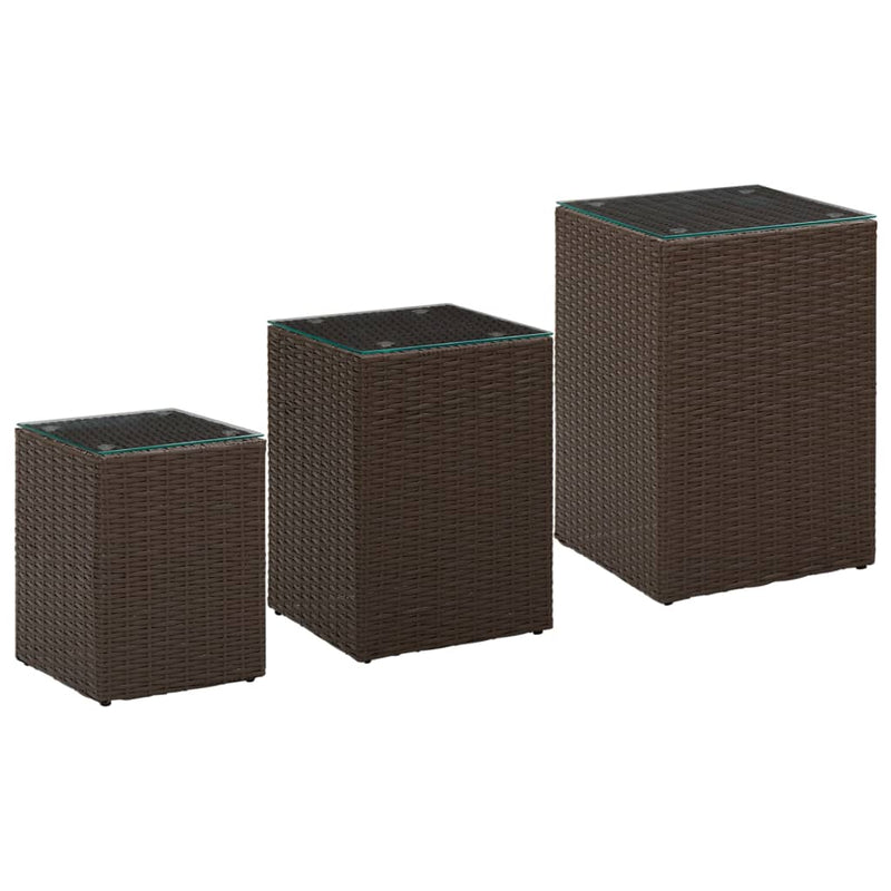 Beistelltische 3 Stk. mit Glasplatten Braun Poly Rattan