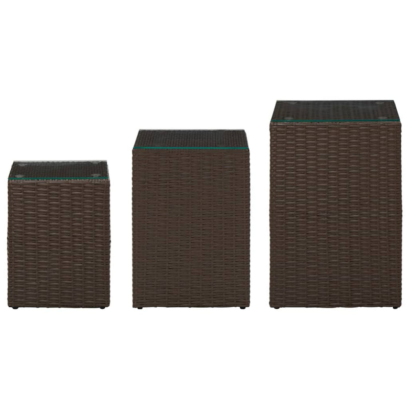 Beistelltische 3 Stk. mit Glasplatten Braun Poly Rattan