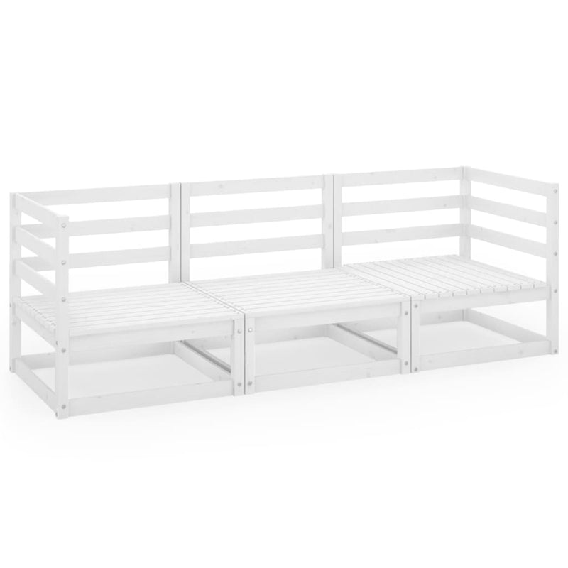 3-Sitzer-Gartensofa Weiß Kiefer Massivholz