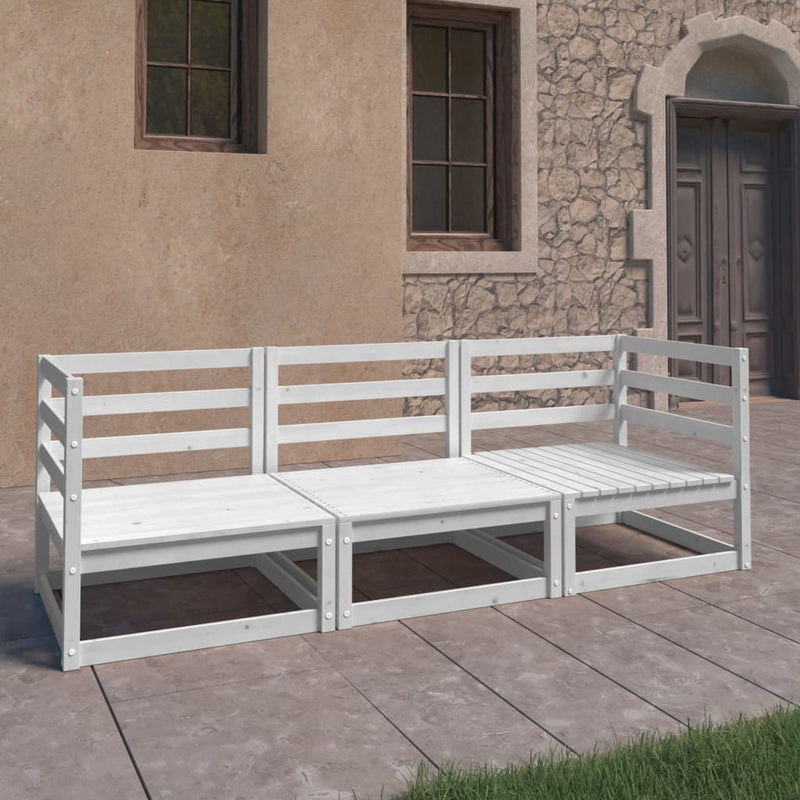 3-Sitzer-Gartensofa Weiß Kiefer Massivholz