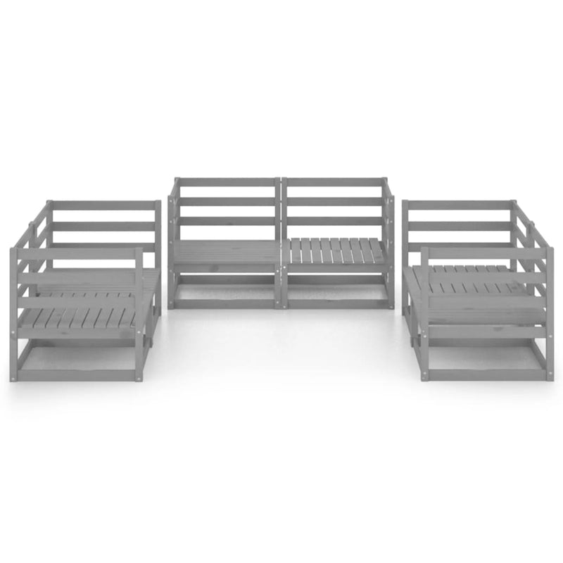 6-tlg. Garten-Lounge-Set Grau Kiefer Massivholz