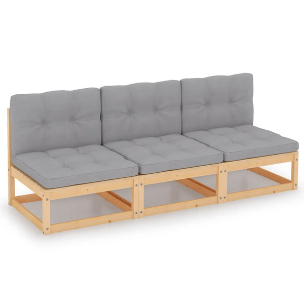 3-Sitzer-Sofa mit Kissen Kiefer Massivholz