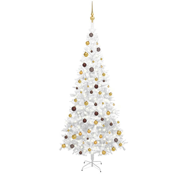 Künstlicher Weihnachtsbaum mit Beleuchtung Kugeln L 240 cm Weiß