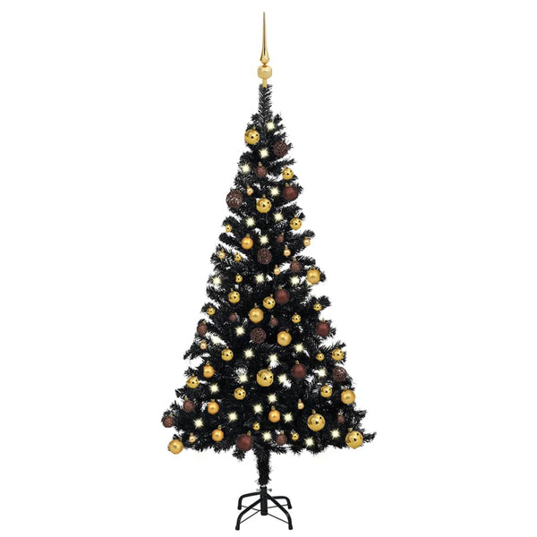 Künstlicher Weihnachtsbaum Beleuchtung & Kugeln Schwarz 120 cm