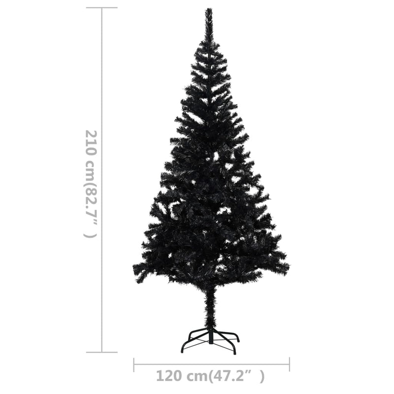 Künstlicher Weihnachtsbaum Beleuchtung & Kugeln Schwarz 210 cm