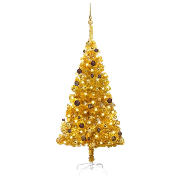 Künstlicher Weihnachtsbaum Beleuchtung & Kugeln Gold 150 cm PET