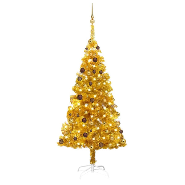 Künstlicher Weihnachtsbaum Beleuchtung & Kugeln Gold 180 cm PET