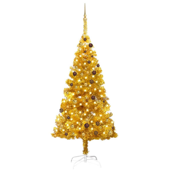 Künstlicher Weihnachtsbaum Beleuchtung & Kugeln Gold 210 cm