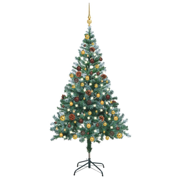 Künstlicher Weihnachtsbaum mit Beleuchtung Kugeln Zapfen 150 cm