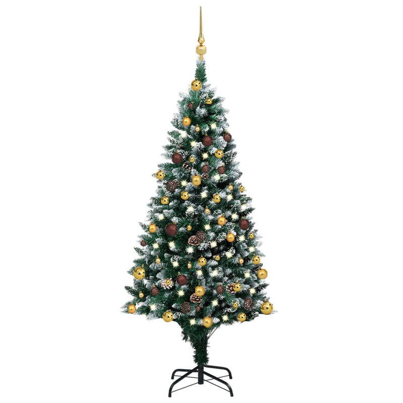 Künstlicher Weihnachtsbaum mit LEDs Kugeln & Zapfen 150 cm