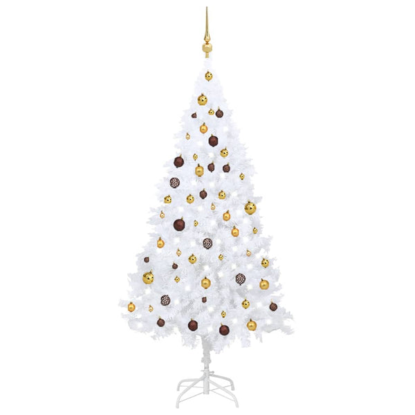 Künstlicher Weihnachtsbaum mit Beleuchtung & Kugeln Weiß 180 cm