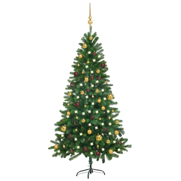 Künstlicher Weihnachtsbaum mit Beleuchtung & Kugeln 180 cm Grün