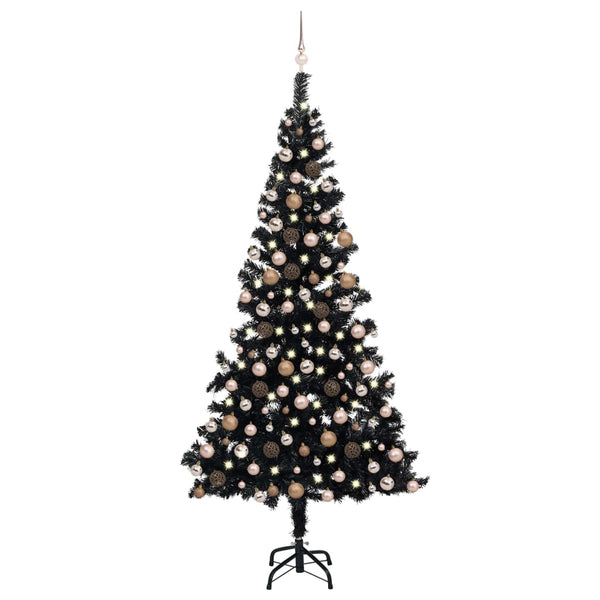 Künstlicher Weihnachtsbaum Beleuchtung & Kugeln Schwarz 210 cm