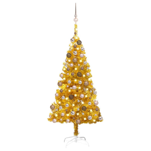 Künstlicher Weihnachtsbaum Beleuchtung & Kugeln Gold 150 cm PET