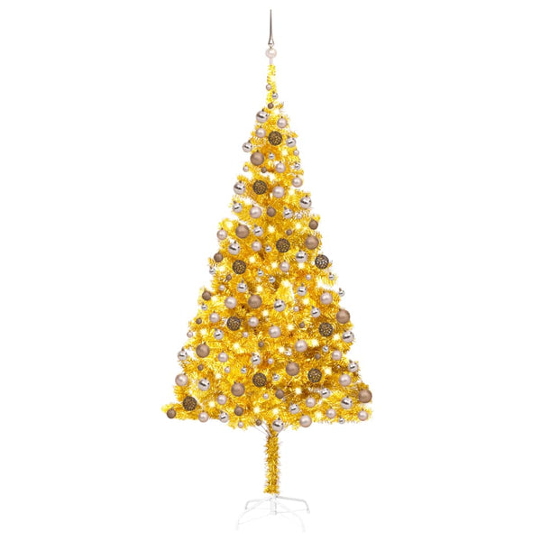 Künstlicher Weihnachtsbaum Beleuchtung & Kugeln Gold 210 cm