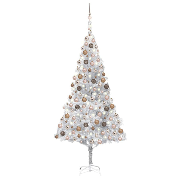 Künstlicher Weihnachtsbaum Beleuchtung & Kugeln Silber 240 cm