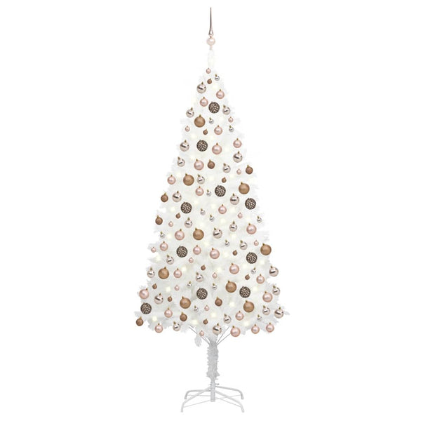 Künstlicher Weihnachtsbaum mit LEDs & Kugeln Weiß 210 cm