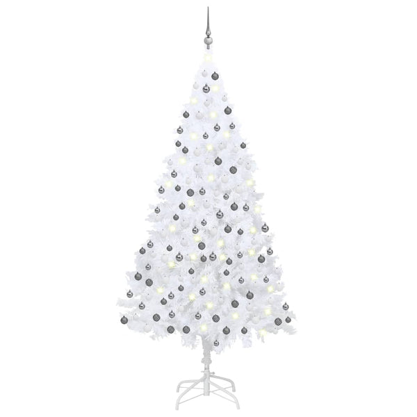 Künstlicher Weihnachtsbaum mit LEDs & Kugeln Weiß 210 cm PVC