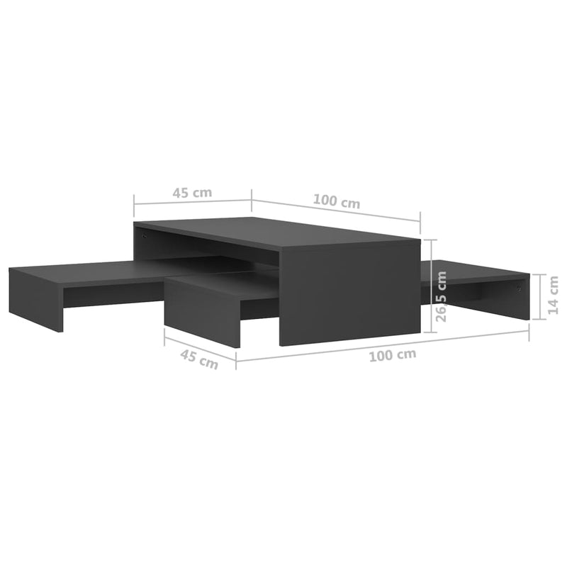 Satztisch-Set Grau 100x100x26,5 cm Holzwerkstoff