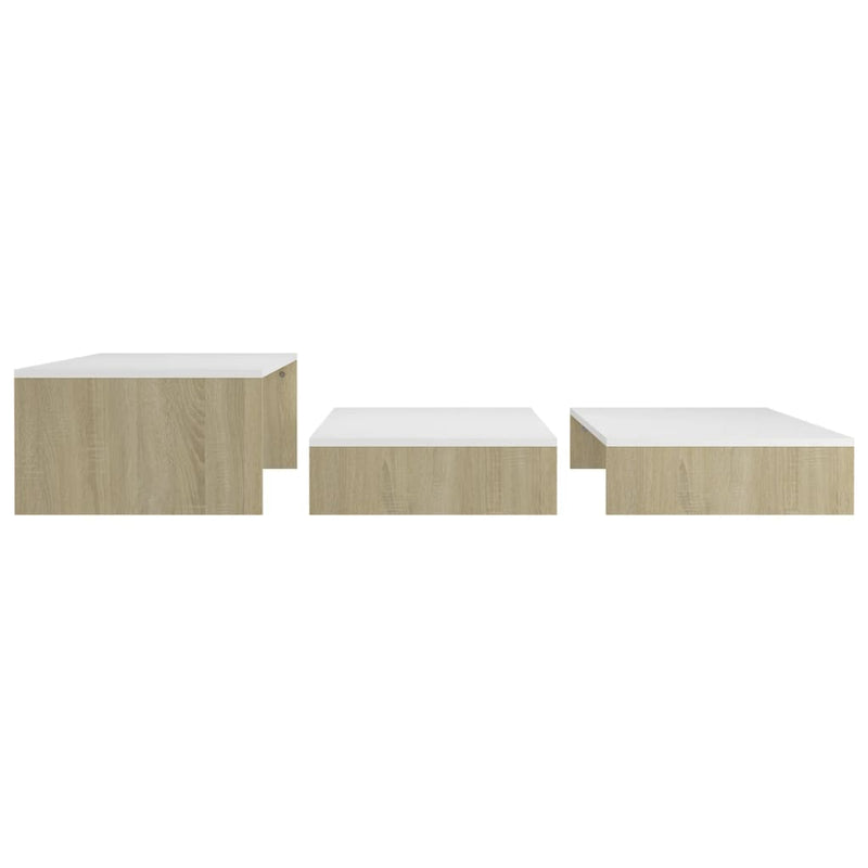 Satztisch-Set Weiß und Sonoma-Eiche 100x100x26,5 cm