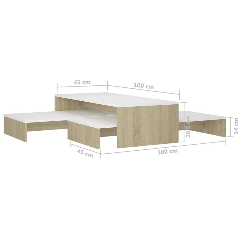 Satztisch-Set Weiß und Sonoma-Eiche 100x100x26,5 cm