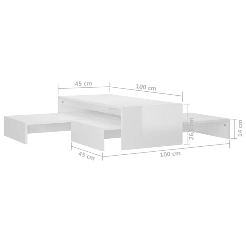 Satztisch-Set Hochglanz-Weiß 100x100x26,5 cm