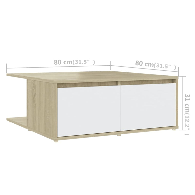 Couchtisch Weiß und Sonoma-Eiche 80x80x31 cm Spanplatte