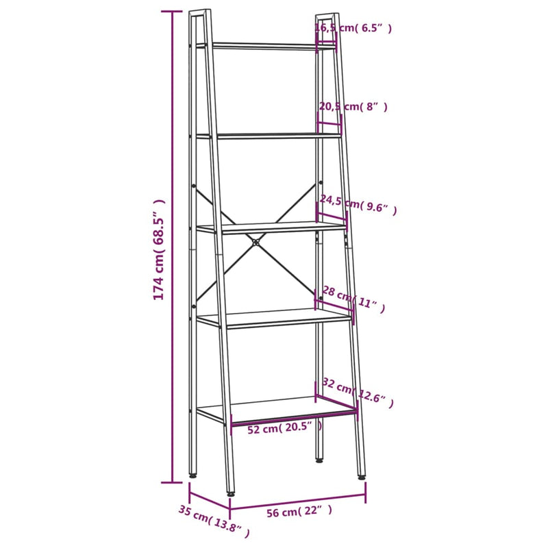 Standregal 5 Böden Dunkelbraun und Schwarz 56x35x174 cm