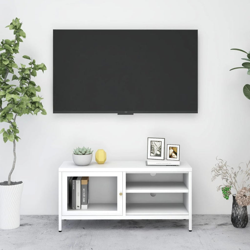 TV-Schrank Weiß 90x30x44 cm Stahl und Glas