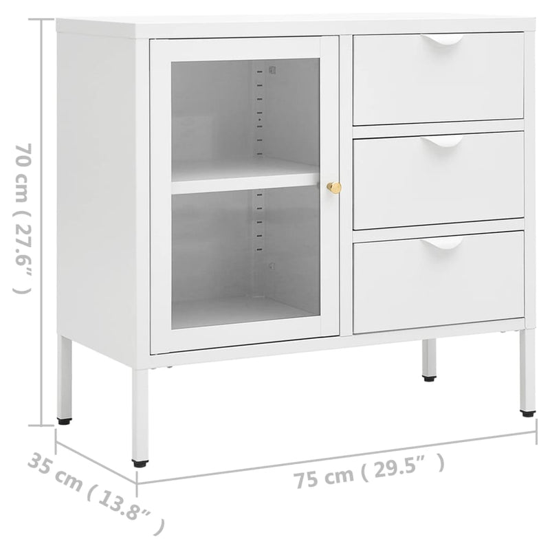 Sideboard Weiß 75x35x70 cm Stahl und Hartglas