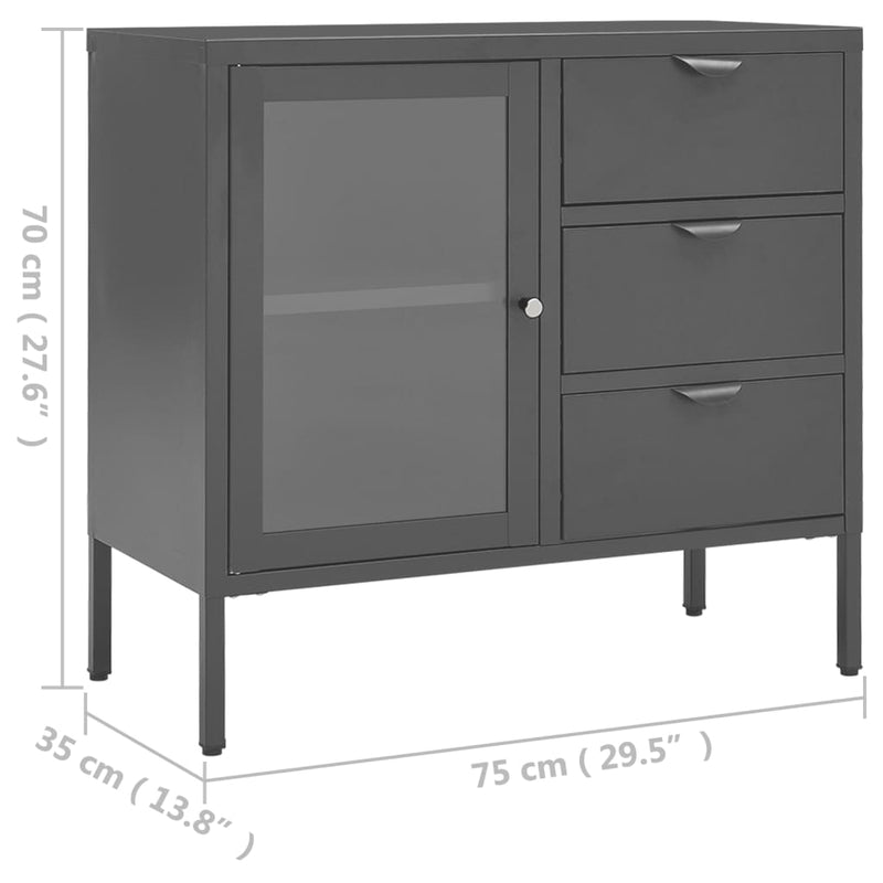 Sideboard Anthrazit 75x35x70 cm Stahl und Hartglas