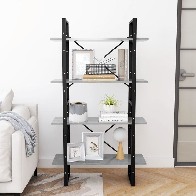 Bücherregal 4 Fächer Betongrau 80x30x140 cm Spanplatte