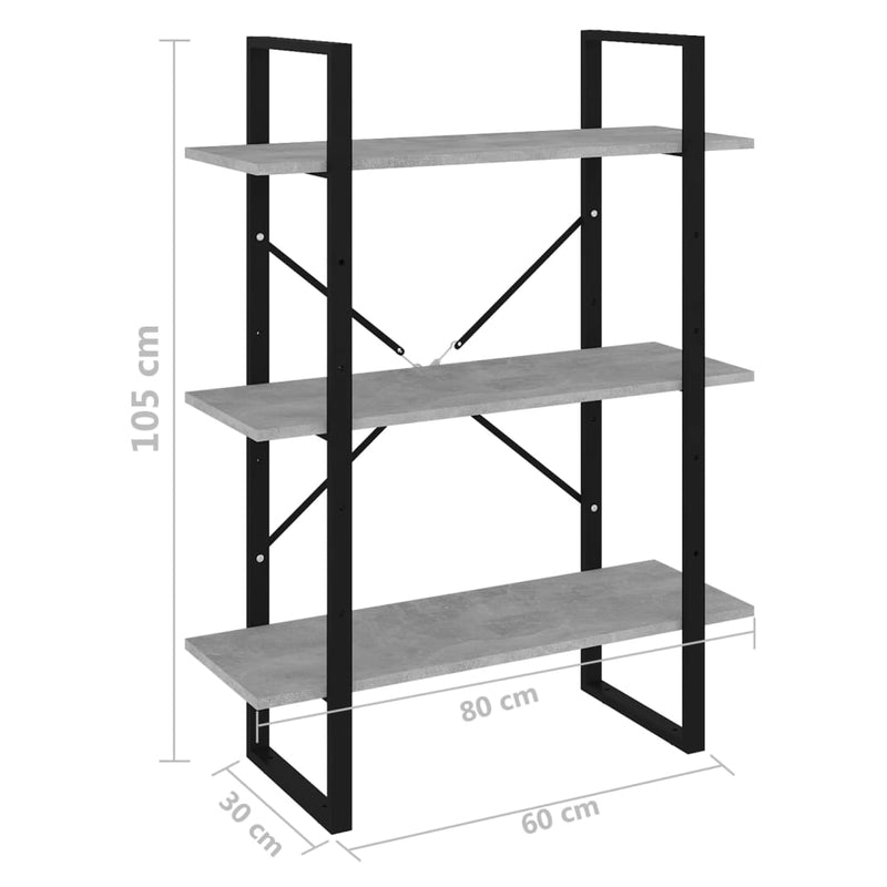 Bücherregal Betongrau 80x30x105 cm Holzwerkstoff