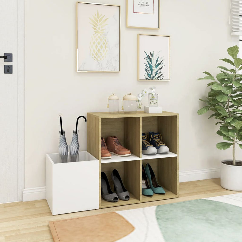 Flur-Schuhschrank Weiß Sonoma Eiche 105x35,5x70 cm Spanplatte