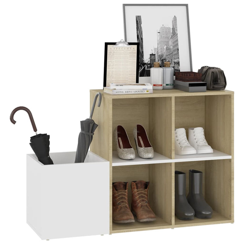 Flur-Schuhschrank Weiß Sonoma Eiche 105x35,5x70 cm Spanplatte