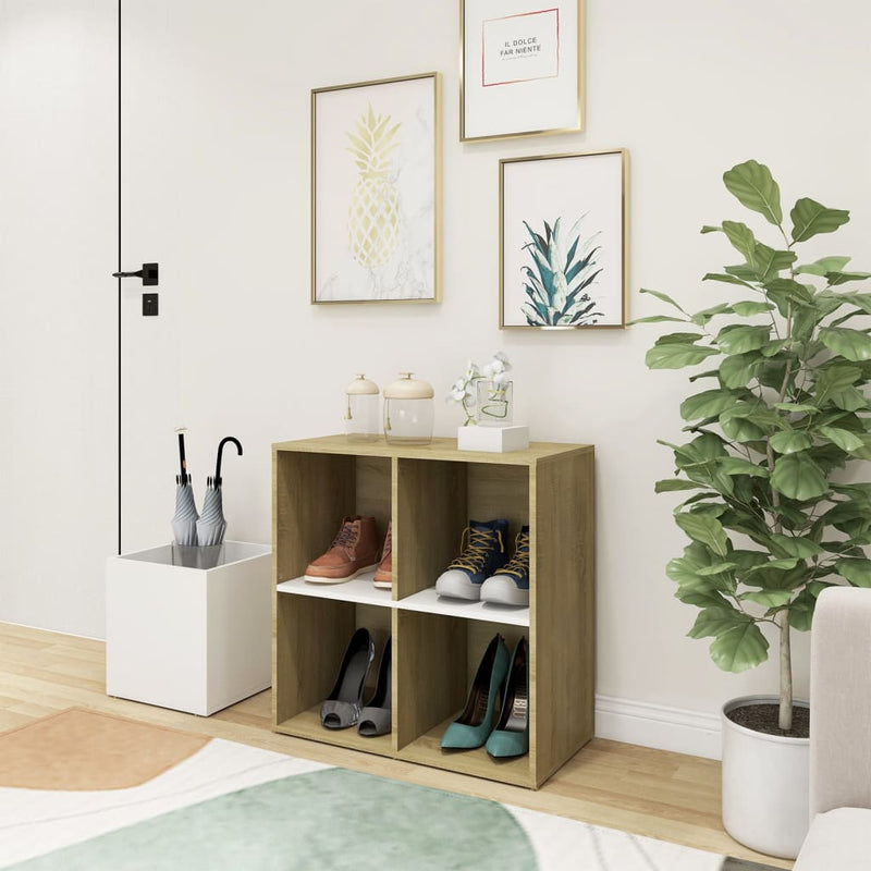 Flur-Schuhschrank Weiß Sonoma Eiche 105x35,5x70 cm Spanplatte