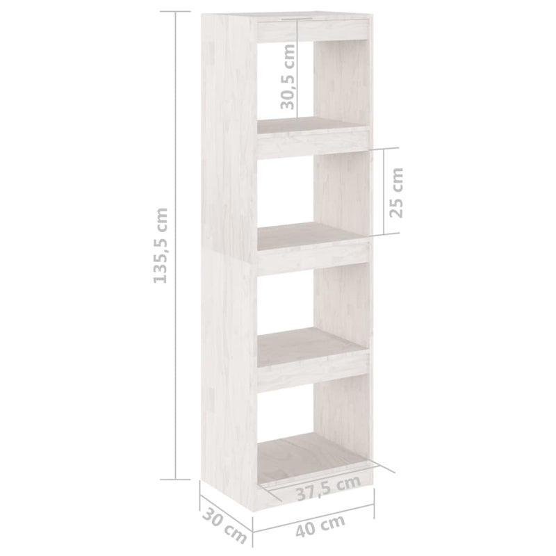 Bücherregal Raumteiler Weiß 40x30x135,5 cm Massivholz Kiefer