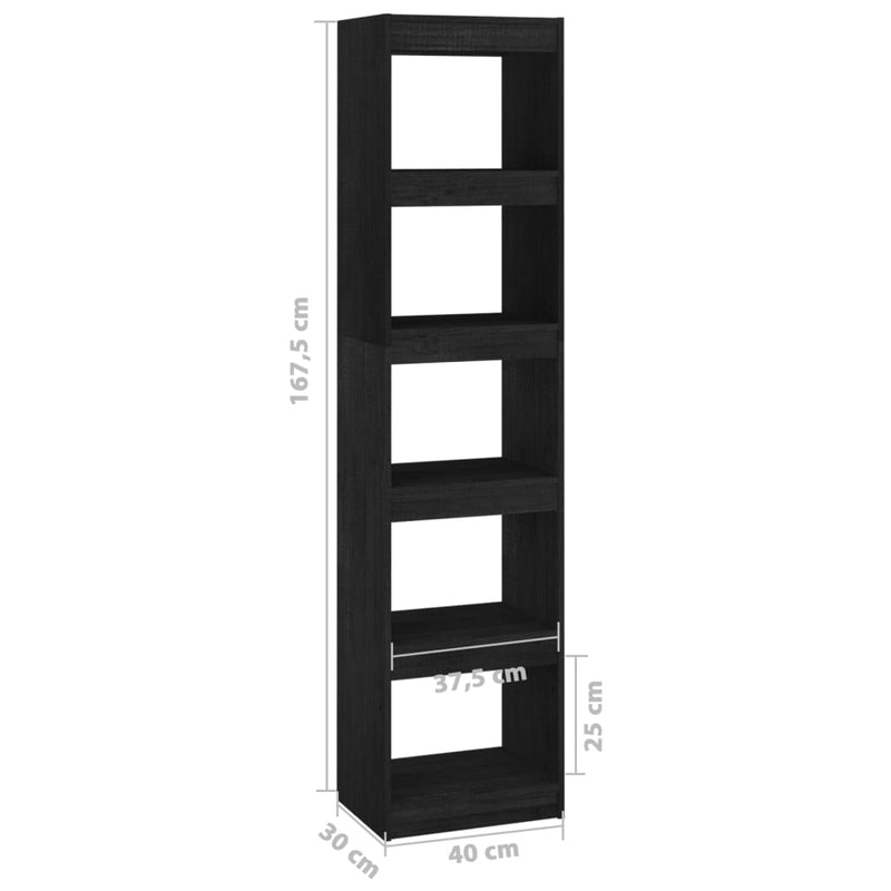 Bücherregal/Raumteiler Schwarz 40x30x167,5 cm Massivholz Kiefer