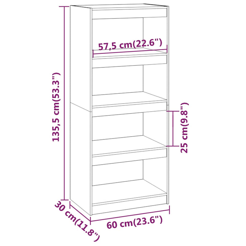 Bücherschrank/Raumteiler Honigbraun 60x30x135,5 cm Kiefernholz