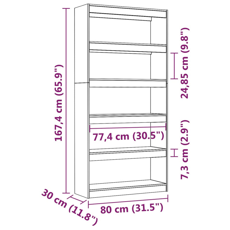 Bücherregal/Raumteiler 80x30x167,4 cm Massivholz Kiefer