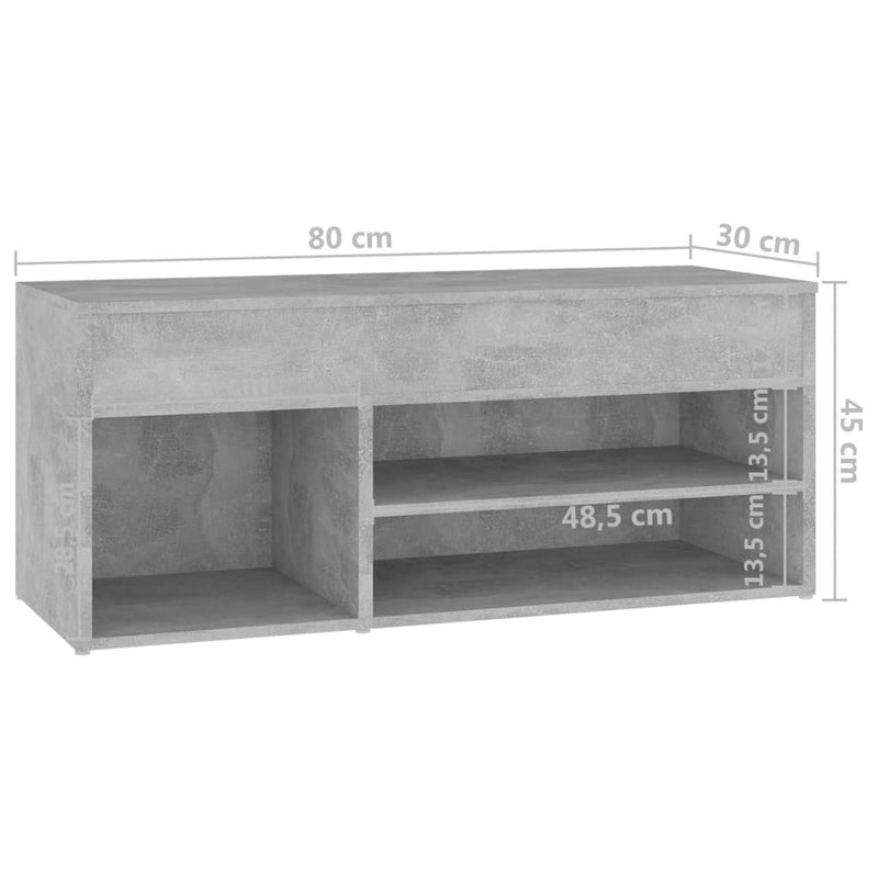 Schuhbank 80x30x45 cm Spanplatte Betongrau