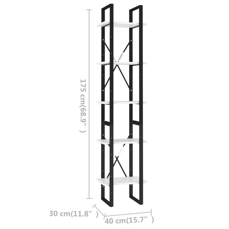 Bücherregal 5 Fächer Weiß 40x30x175 cm Holzwerkstoff